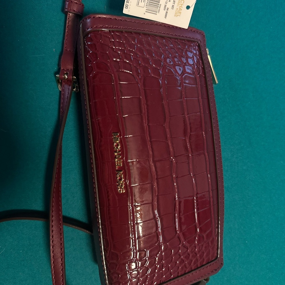 Michael Kors Croc-Embossed Wine Crossbody Bag